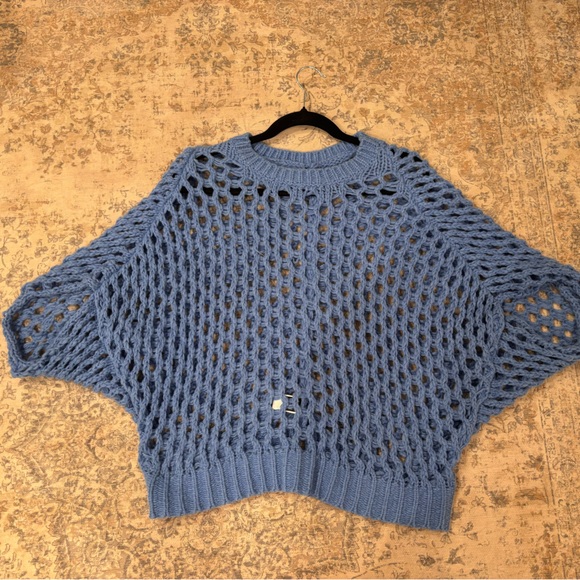 SHEIN Light Blue Crochet Open Knit Sweater - Picture 4 of 5